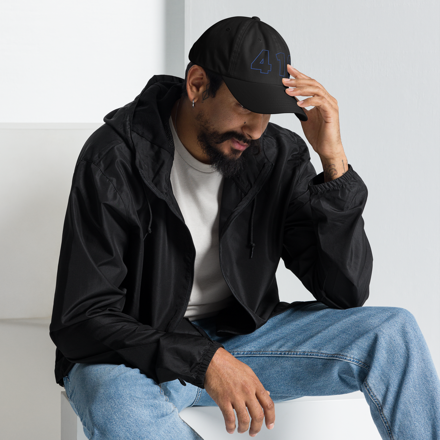 418 Hollow Blue Cap Black